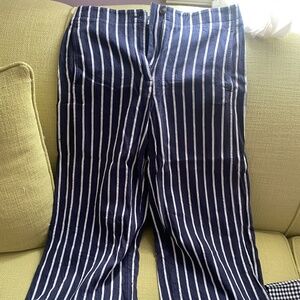 Ann Taylor Wide Leg Navy and White Striped Pants Size 6 Like New Condition
